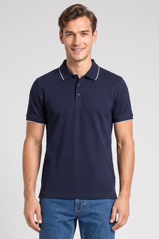 Men Regular Fit Short Sleeve Plain Polo Shirt, Navy