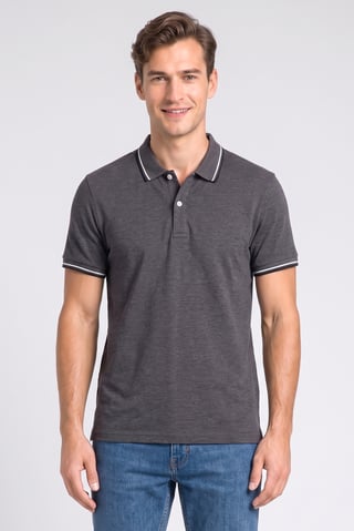 Men Regular Fit Short Sleeve Heather Polo Shirt, Dark Grey