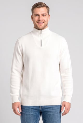 Men Mock Neck Textured Sweater, White