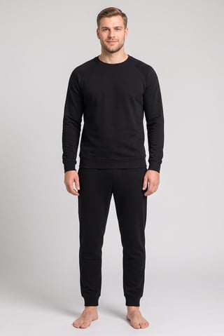 Men 2 Pieces Textured Shirt And Pants Pajama Set, Black