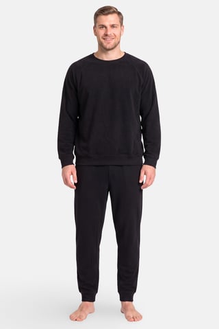 Men 2 Pieces Textured Shirt And Pants Pajama Set, Black