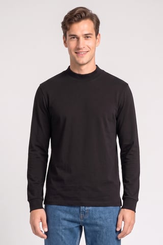 Men Crew Neck Solid Long Sleeve Sweatshirt, Black