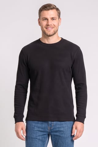 Men Crew Neck Textured Sweater, Black