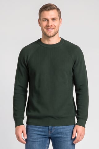 Men Crew Neck Knitted Sweater, Dark Green