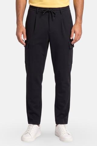 Men Regular Fit Solid Cargo Pants, Navy Blue