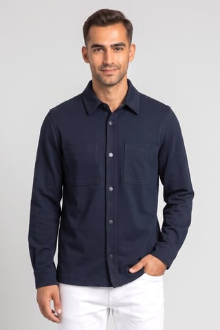 Men Regular Fit Long Sleeve Textured Casual Shirt, Navy