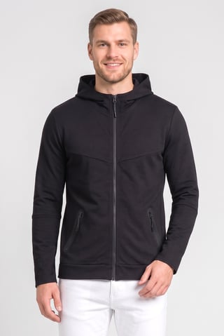 Men Solid Long Sleeve Hoodie, Black