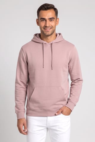 Men Solid Long Sleeve Hoodie, Light Pink