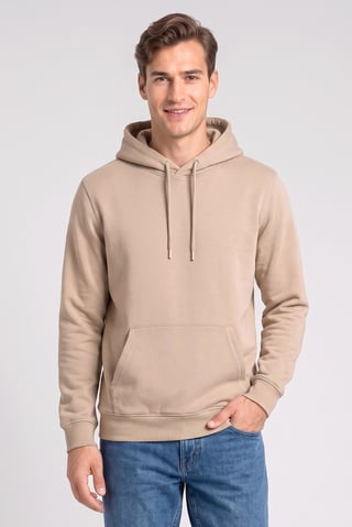 Men Long Sleeve Solid Hoodie, Dark Beige