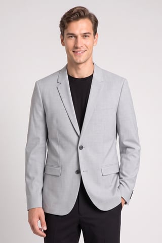Men Slim Fit Plain Casual Blazer, Light Grey