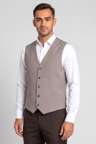 Men Plain Sleeveless Semi Formal Blazer Vest, Beige