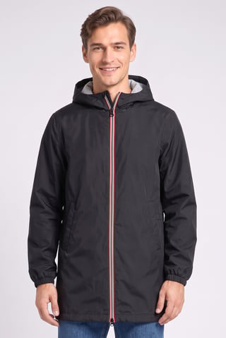 Men Solid Hooded Jacket, Black