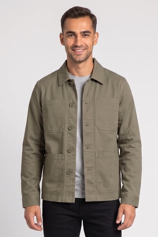 Men Long Sleeve Solid Jacket Shirt, Olive