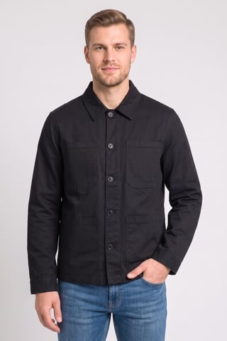 Men Regular Fit Plain long Sleeve Jacket Shirt, Black