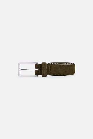 Men Suede Belt, Dark Olive