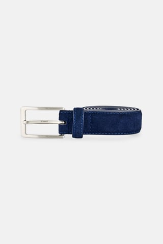 Men Suede Leather Belt, Navy