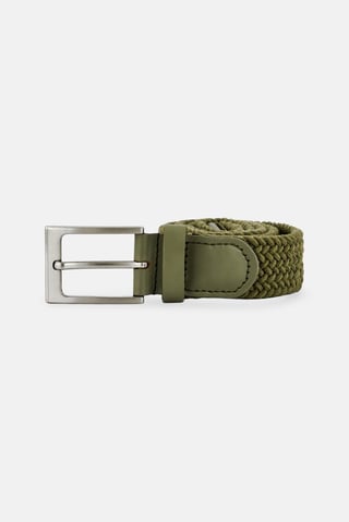 Men Braided Stretch Belt, Olive