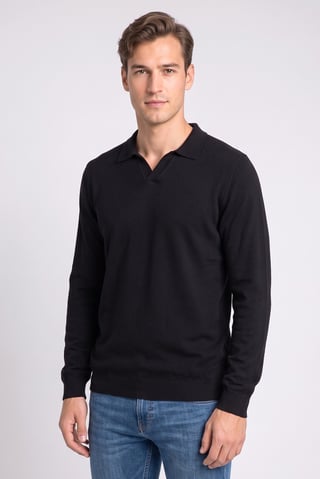 Men Spread Collar Textured Sweater, Black