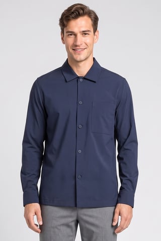 Men Regular Fit Long Sleeve Plain Casual Shirt, Deep Navy