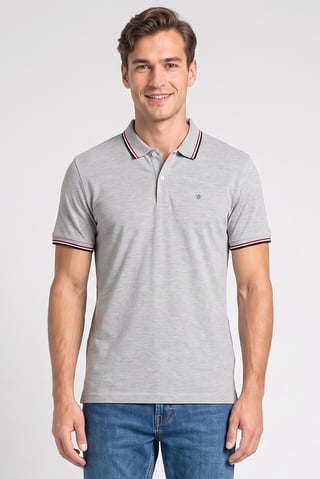 Men Slim Fit Short Sleeve Heather Polo Shirt, Light Grey