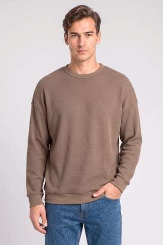 Men Crew Neck Textured Long Sleeve Sweatshirt, Brown