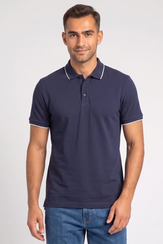 Men Regular Fit Short Sleeve Plain Polo Shirt, Navy