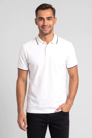 Men Regular Fit Short Sleeve Plain Polo Shirt, Off White