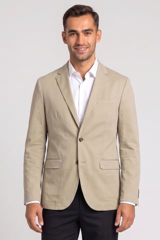 Men Slim Fit Plain Casual Blazer, Beige
