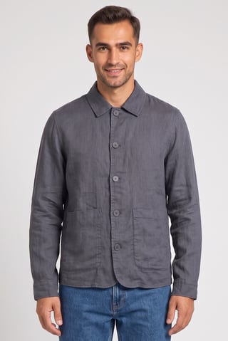 Men Solid Jacket Shirt, Charcoal Grey