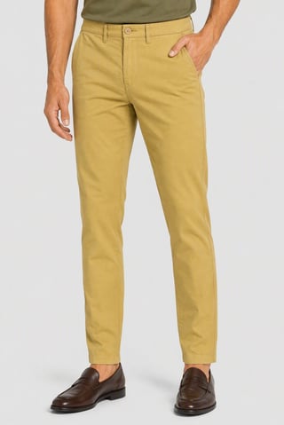 Men Slim Fit Plain Chino Pants, Light Yellow