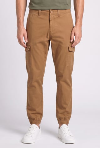 Men Slim Fit Solid Cargo Pants, Brown