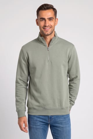 Men Mock Neck Long Sleeve Plain Sweatshirt, Sage Green