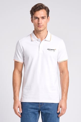 Celio x Mclaren Men Regular Fit Embroidered Logo Short Sleeve Polo Shirt, White