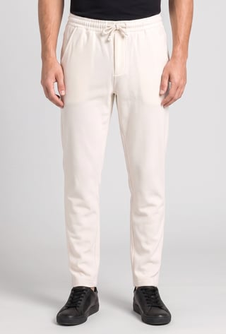 Men Comfort Fit Textured Straight Leg Pants, Off White