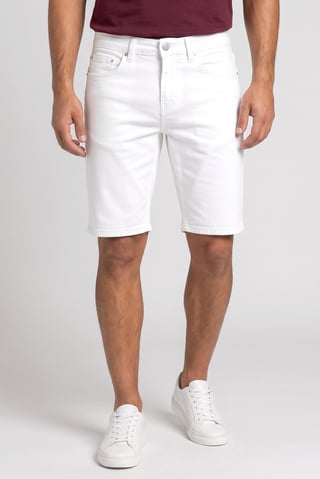 Men Solid Denim Shorts, White
