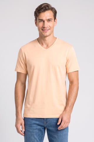 Men V-Neck Short Sleeve Plain T-Shirt, Peach