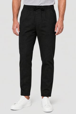Men Regular Fit Solid Straight Leg Pants, Black