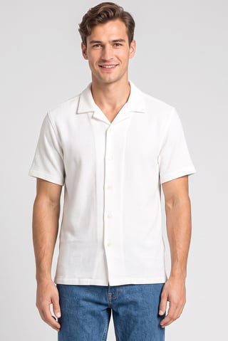 Men Regular Fit Short Sleeve Textured Casual Shirt, White