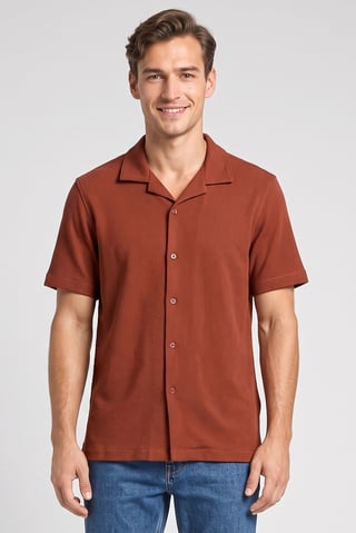 Men Regular Fit Solid Short Sleeve Casual Shirt, Rust