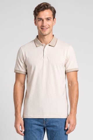 Men Regular Fit Short Sleeve Heather Polo Shirt, Beige