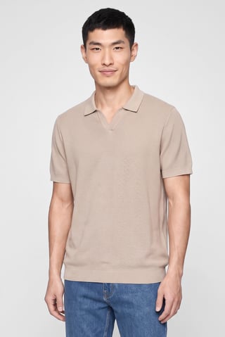 Men Regular Fit Textured Short Sleeve Polo Shirt, Beige