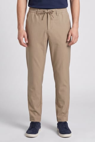 Men Stretch Fit Solid Straight Leg Pants, Beige