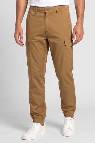 Men Straight Fit Solid Cargo Pants, Brown