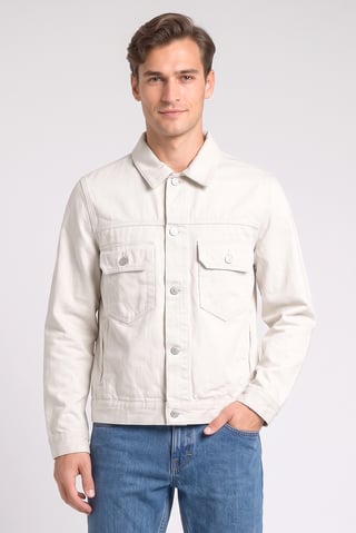 Men Plain Denim Jacket, Light Grey