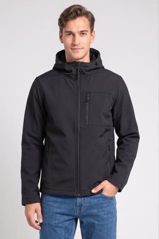 Men Solid Softshell Jacket, Black