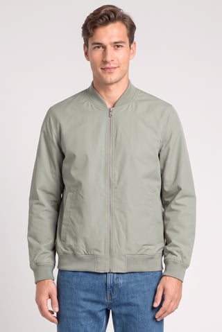 Men Solid Bomber Jacket, Light Green