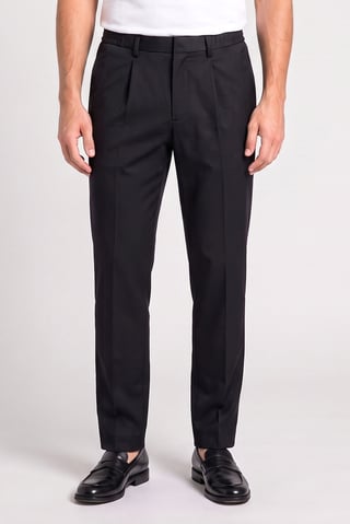 Men Regular Fit Solid Straight Leg Pants, Deep Navy