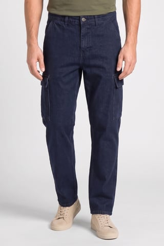 Men Baggy Fit Non Stretchable Cargo Jeans, Dark Navy
