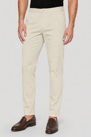 Men Regular Fit Solid Straight Leg Pants, Cream