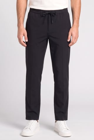 Men Regular Fit Textured Straight Leg Pants, Black
